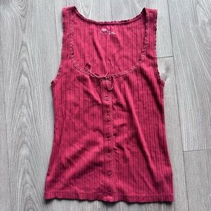 aerie Ribbed Button-Front Tank Top in Deep Red